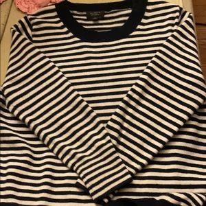 J Crew 100% cashmere Navy & White Crewneck Sweater